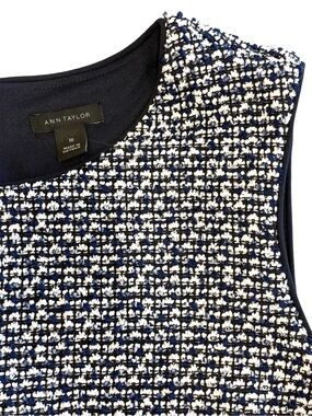 Ann Taylor Tweed Boucle Shift Dress 10 Blue Sleeveless Business Casual Modest